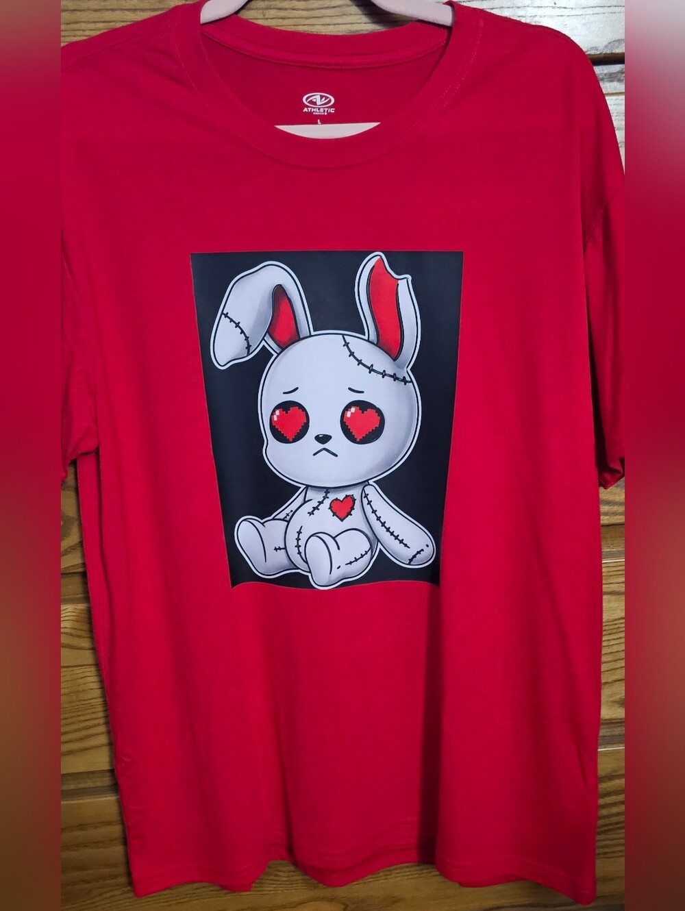 Red Athletic Works T-Shirt with Cute Bunny Graphic Sz Large